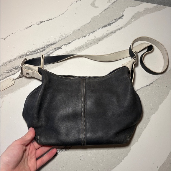 Vintage Coach 9564 Leather Legacy Demi Hobo Shoulder Bag Black & White - Picture 8 of 10